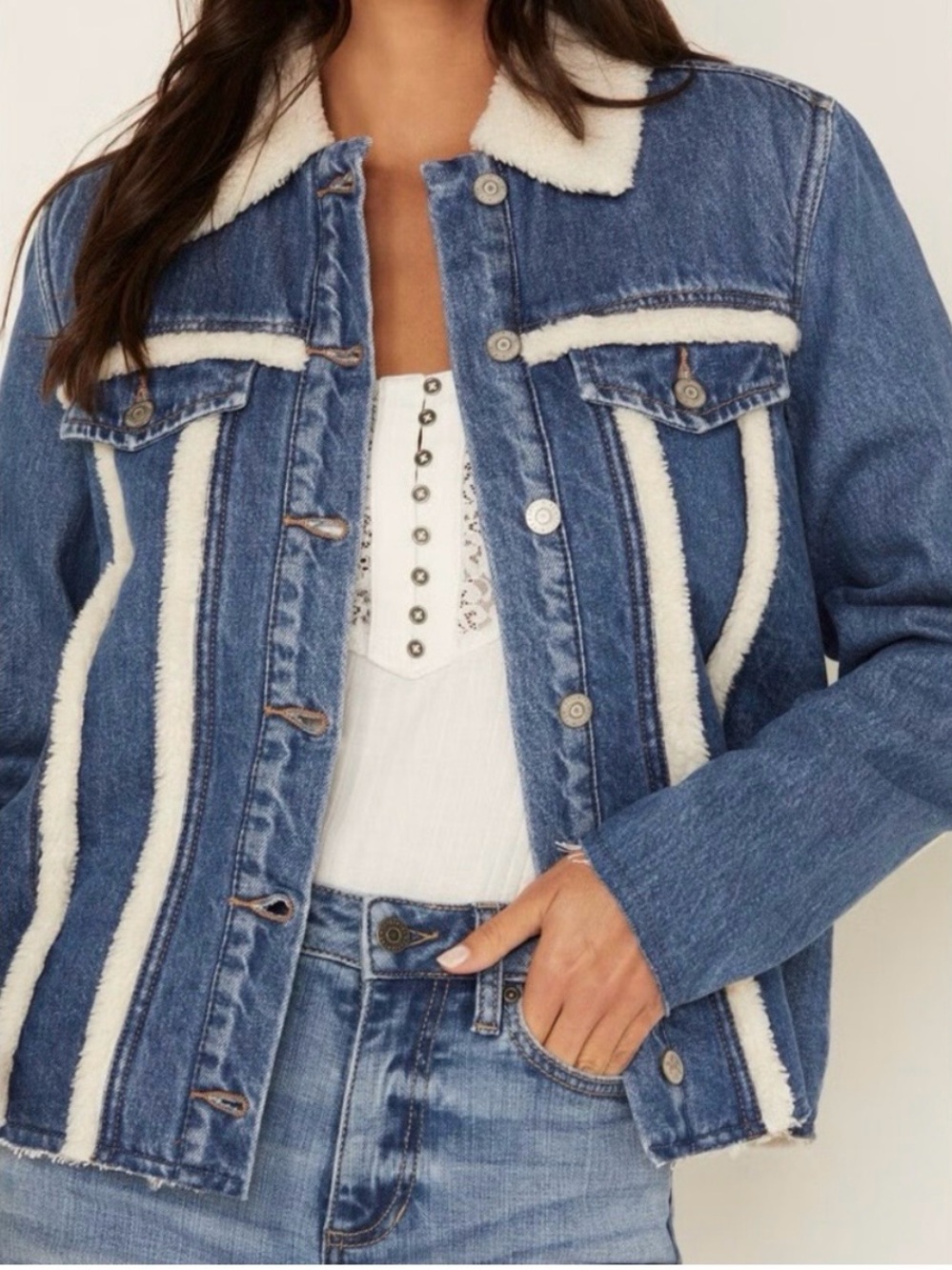 Idyllwind Miranda Lambert Women's‎ Sherpa-Lined Button Denim Jacket Size Large